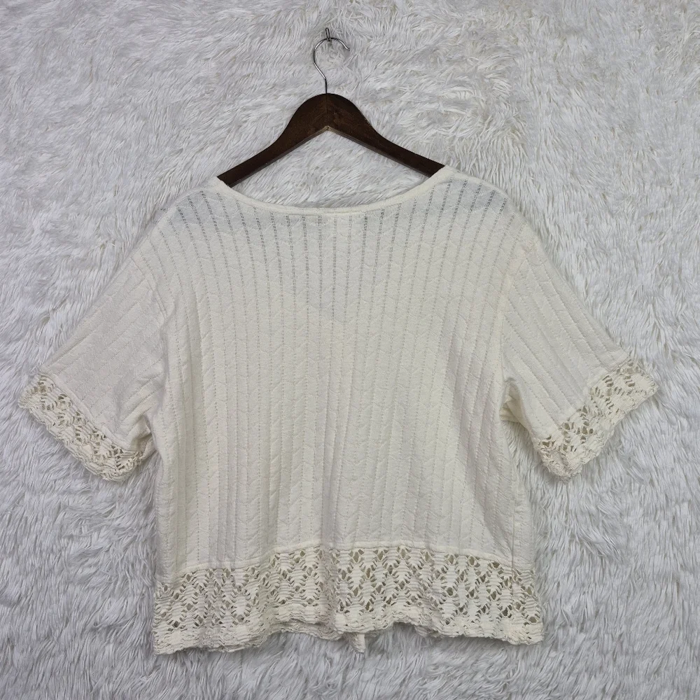Vtg David Wayne Lace Hem‎ Short Sleeve Cardigan Cottagecore